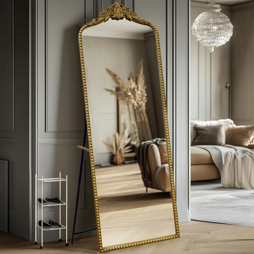 Espelho de chão barroco dourado vintage de comprimento total, estilo antigo ornamentado, independente e montado na parede, espelho de corpo inteiro 65 x 22