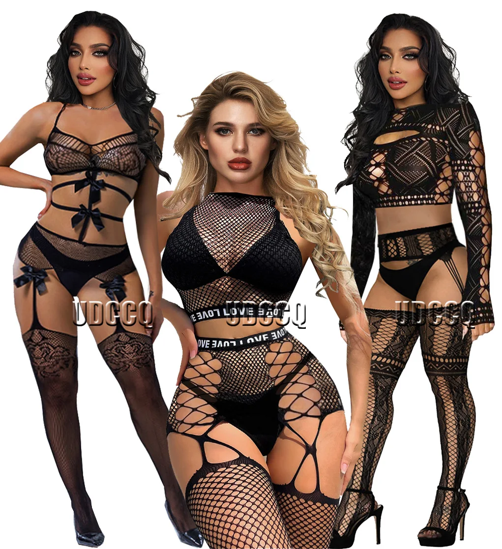 Sexy crochet Fish Net Bodystockings Lingerie Babydoll dress Underwear Bodysuits lenceriaChemises Teddies Bodysuit garter W102