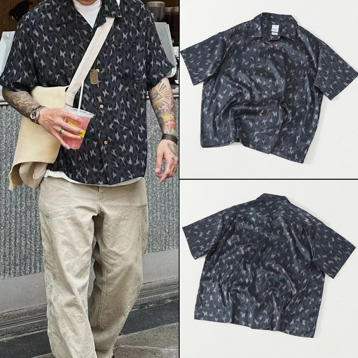 Japanese 25ss Caban Trendy Fashion Casual Hawaiian Leopard Print Short Sleeved Cardigan Shirt