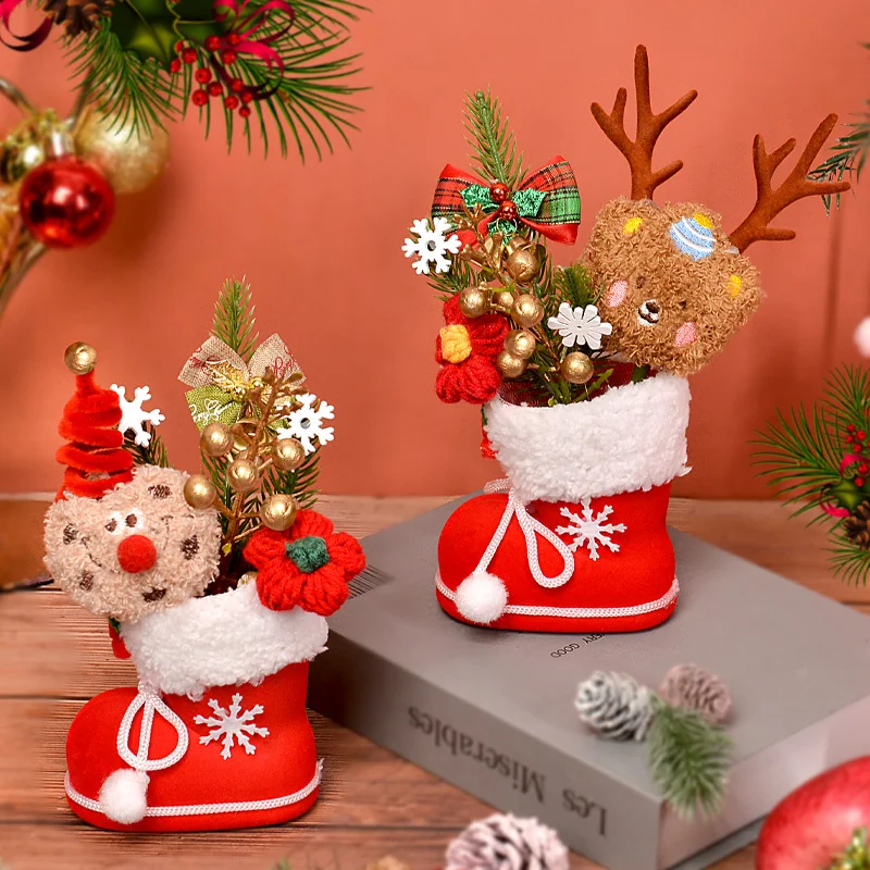 Christmas Bouquets Gifts Strawberries Bears Elk Clowns Cookies Yarn Flowers Finished Christmas Artificial Flower Home Decor