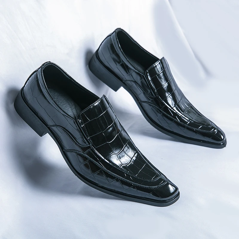 Fashion Square Toe Dress Shoes For Men Slip On Party Loafers Formal Chelsea Social Shoe Male Wedding Footwear