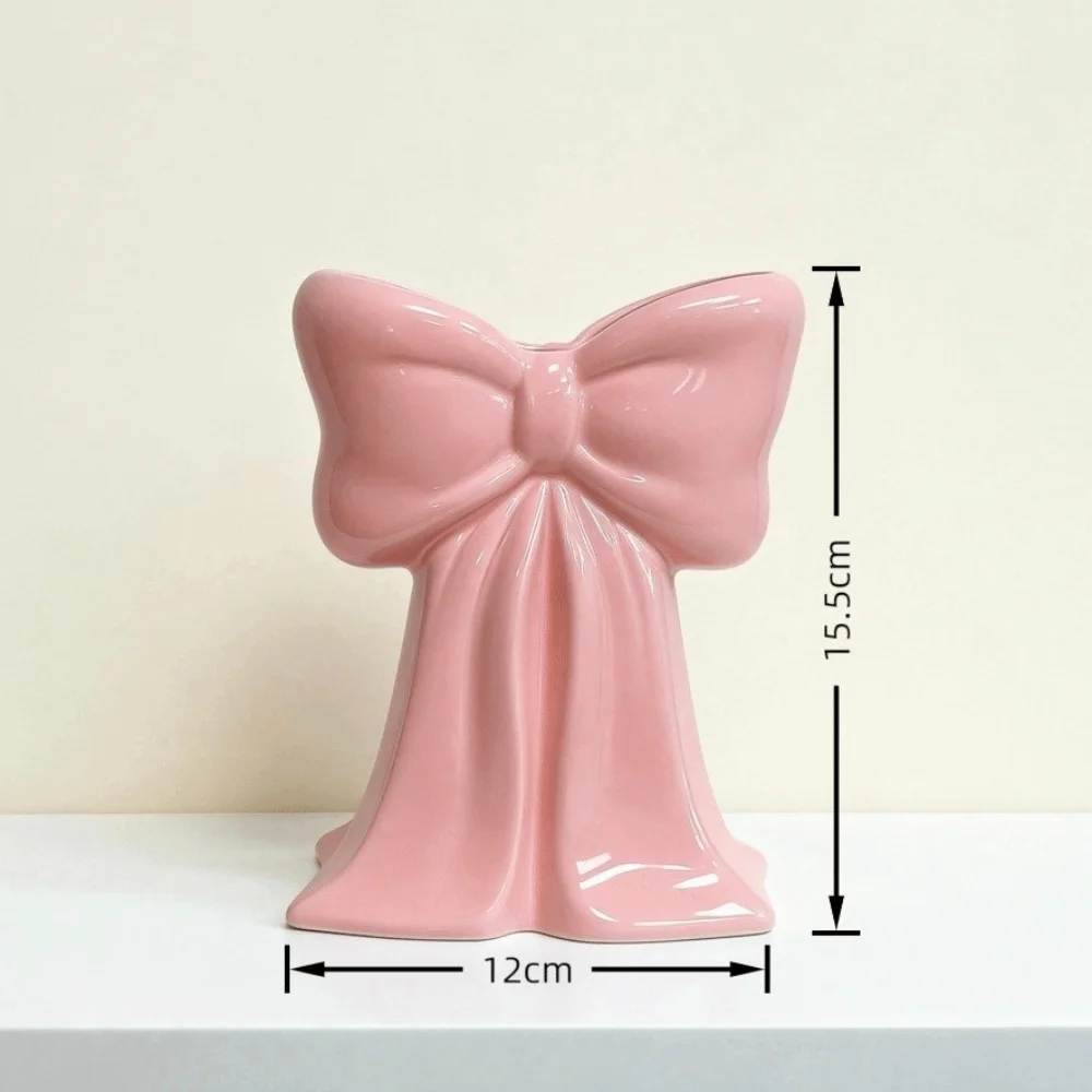 Modern Pink Coquette Ceramic Bow Vase Bow Knot Accent Handcrafted Ceramic Vase Simple Style Flower Vase Home Interior
