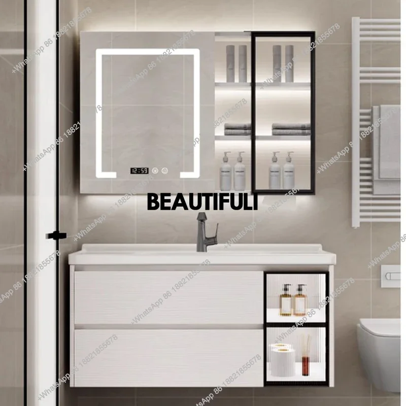 Hot sales Funky Modern Bathroom Cabinet Nordic Waterproof Shelf Drawers Bathroom Vanity Toilet Mirror Skincare Schrank Salon Fur