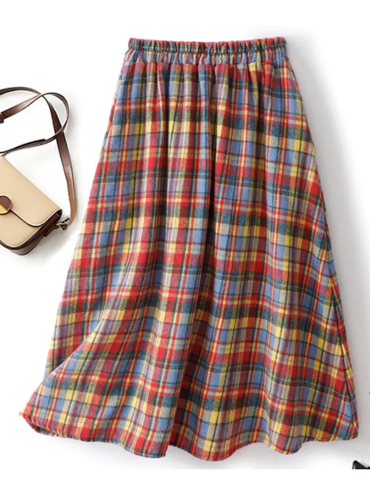 Retro Japanese Style Half-length Woolen Skirt Women's Autumn Atmosphere High-waist A-line Skirt Elastic Waist Large Swing Skirt