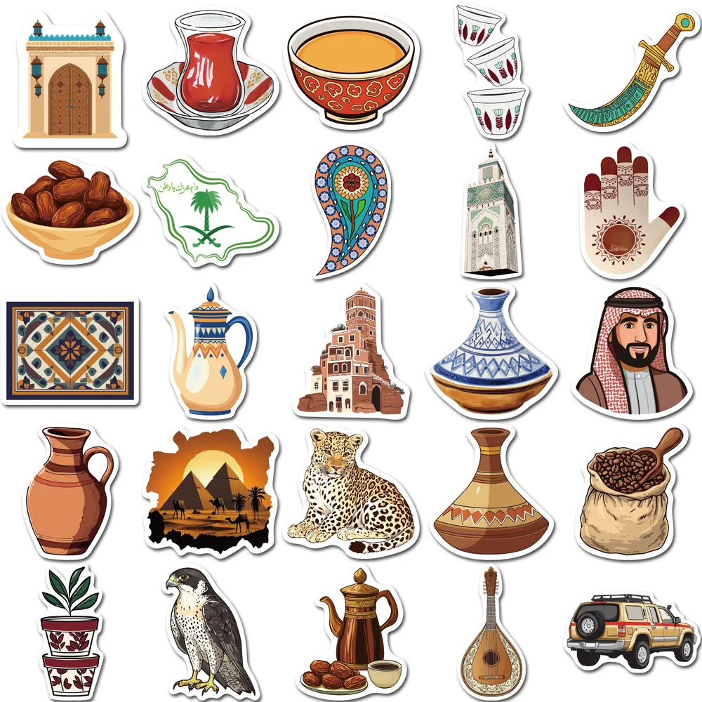 สติกเกอร์กันน้ำลายการ์ตูนสไตล์ตะวันออกกลาง 50 ชิ้น สำหรับตกแต่งกล่องดินสอ ตู้เสื้อผ้า ตู้เย็น ลายกราฟฟิตี้