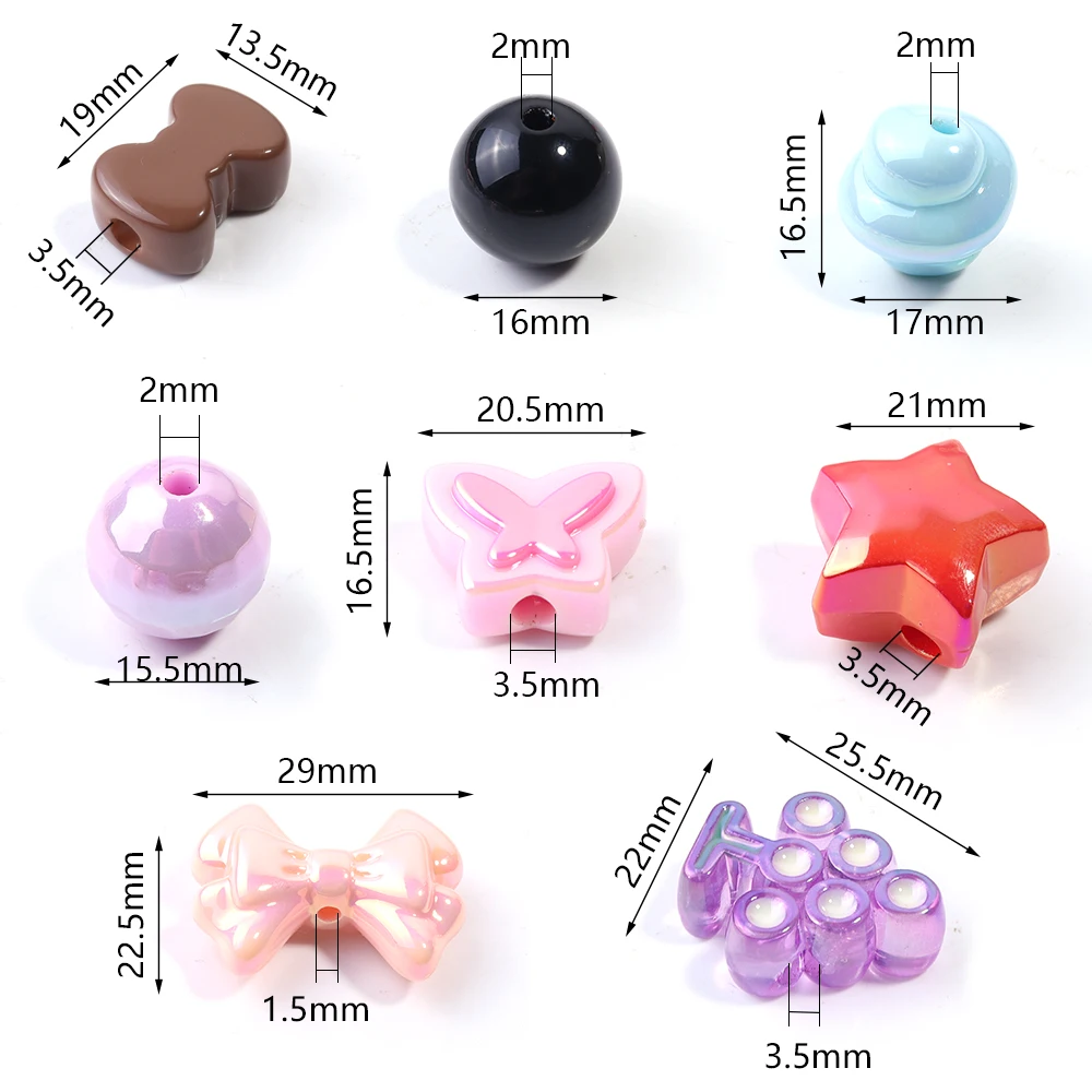45g Mixed Acrylic Beads Colorful Sweet Flower Bow Loose Beads For DIY Jewelry Making Necklace Mobile Phone Key Chain Findings