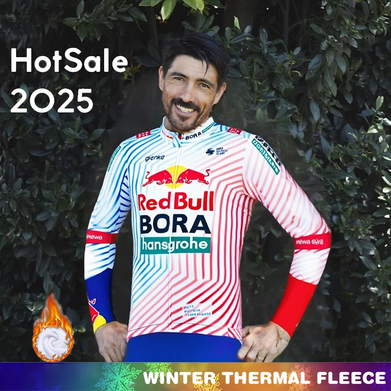 

Man Cycling Set Fleece Jersey Red Bull Road Bikes Thermal Jackets Winter Clothing Maillot Men's Outfit 2025 Bib Sets Suit Termal