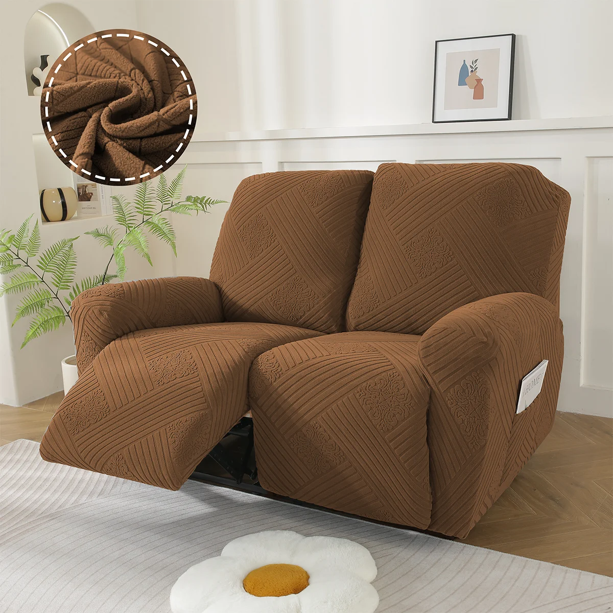 

1 комплект, утолщенный жаккардовый бархатный чехол для дивана с двойным креслом и карманом из спандекса, мягкий моющийся чехол для массажного кресла, чехол для кресла