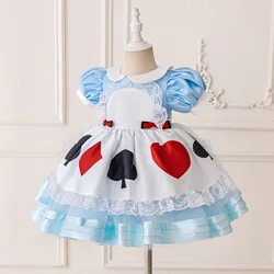 Baby Girls Alice Costumes Maid Lolita Cosplay Princess Dress Wonderland Alice Carnival Masquerade Party Blue Maids Apron Dresses