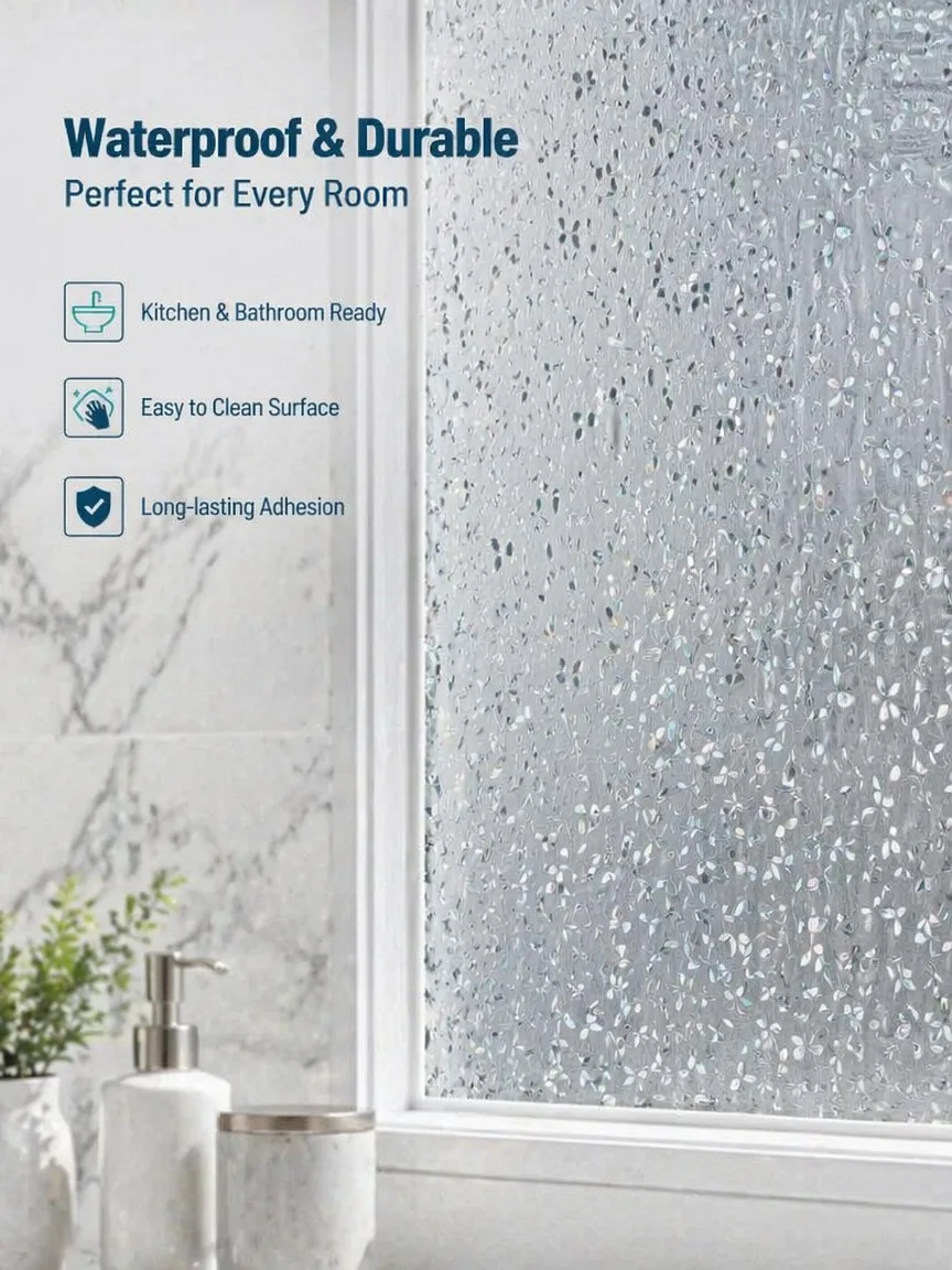 Floral Pattern Frosted Privacy Window Film Static Cling NoGlue Colored Decorative Easy Install for Office Living Room Home Glass