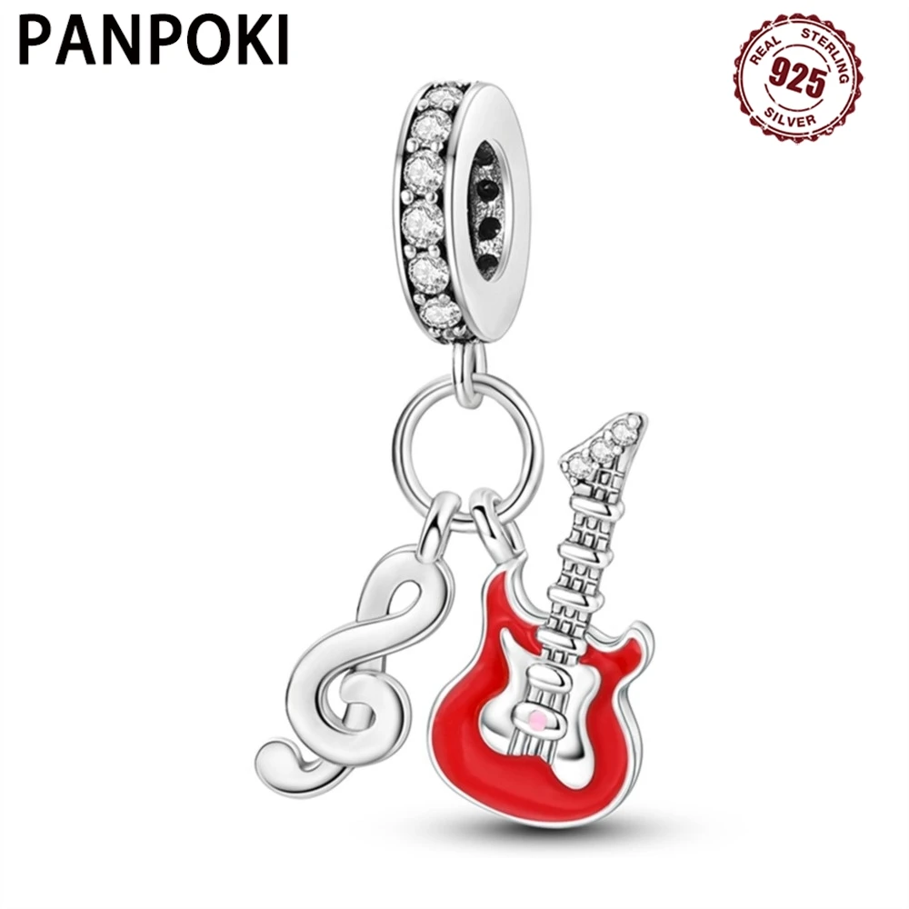 

PANPOKI стерлингового серебра 925 пробы, красная гитара, нота, хобби, оригинальные подвески, браслет, подвески, ювелирные изделия, вечерние бусины, сделай сам, модные подарки