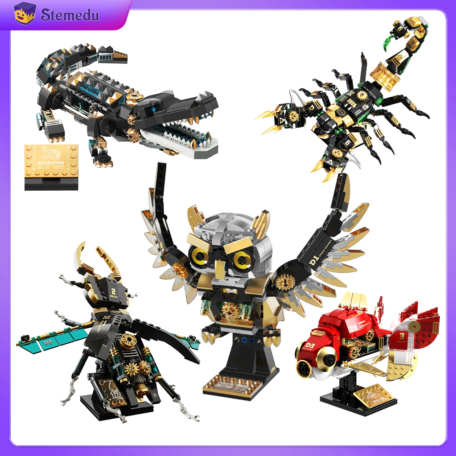 الميكانيكية MOC اللبنات العقرب التماسيح البوم الحشرات الأسماك بيونيك الحيوانات الميكانيكية نموذج البخار الشرير نمط اللعب هدية