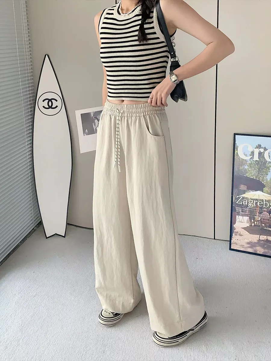 

Women's Trousers Denim Wide Leg Pants Women's Draped High Waisted Extra Long Skinny Casual Pants Elastic Waist Tie Cotton Soft