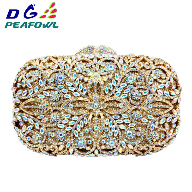 

Clutch DG PEAFOWL Luxury Fashion Diamond Women Evening Clutches Handbag Colorful Crystal Flower Purses Chain Party Wallet Bags