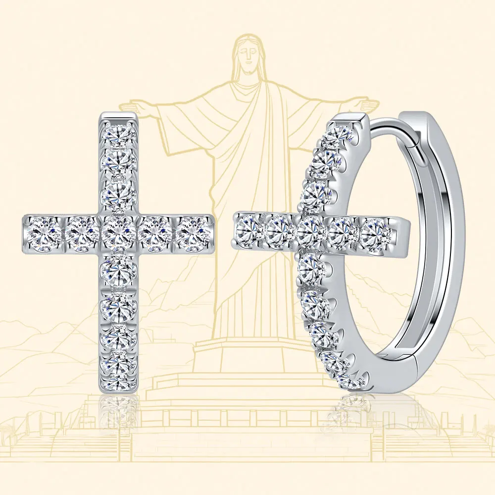 M-JAJA Moissanite Cross Hoop Earrings for Women S925 Sterling Silver Diamond Earrings Gold Plated Trendy Jewelry Christmas Gift