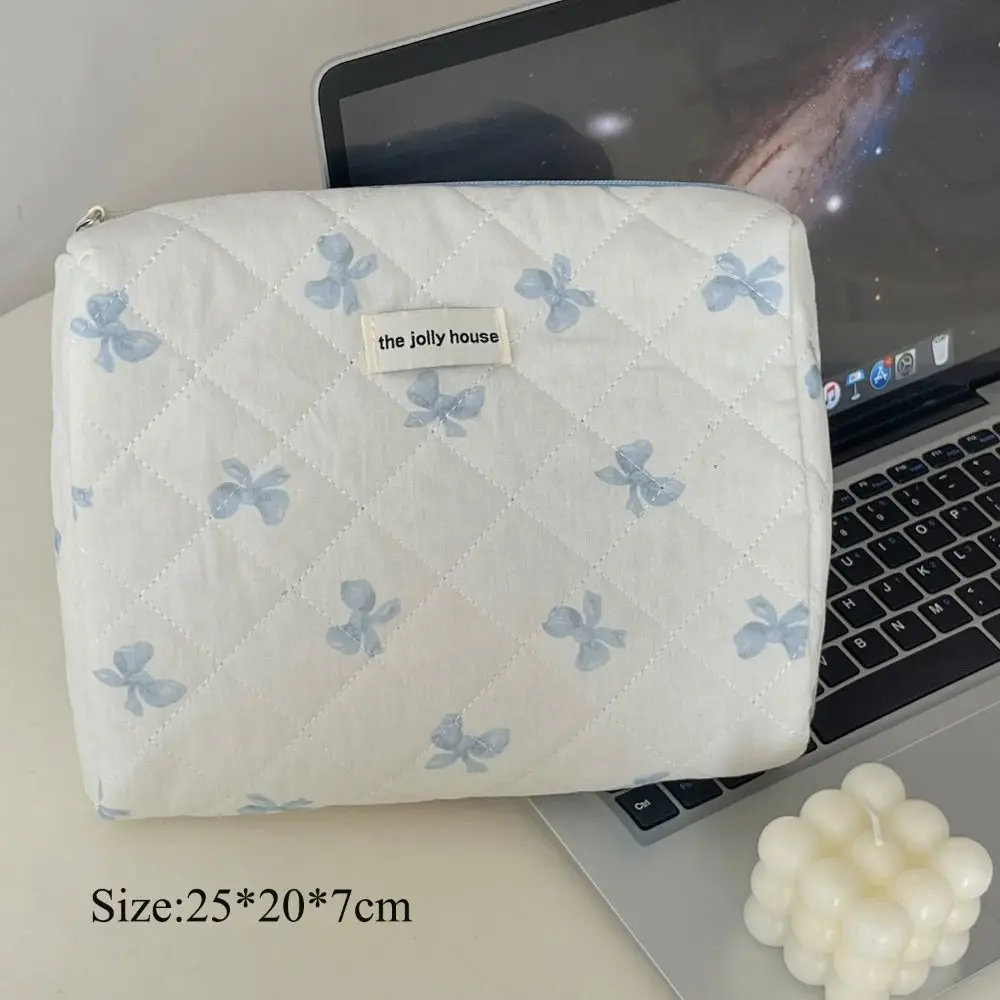 Borsa cosmetica con stampa Bowknot borsa da toilette in cotone morbido di grande capacità borsa per la cura della pelle