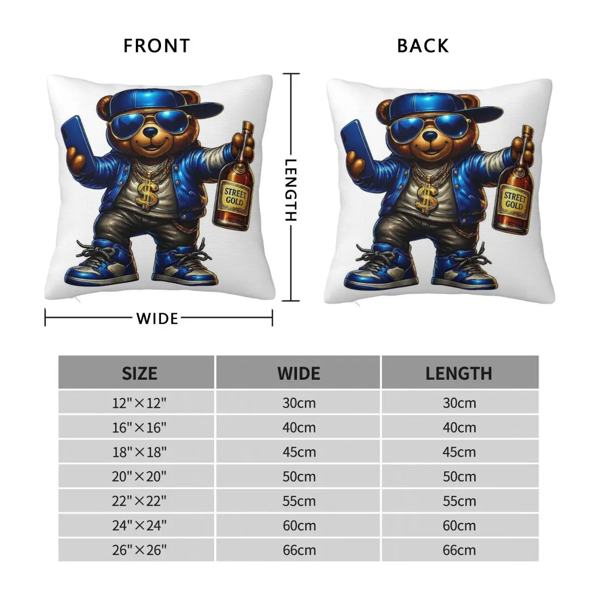 Hip Hop Cool Rapper Bear Pillowcase Polyester Linen Velvet Printed Zip Decor Pillow Case Bed Cushion Cover