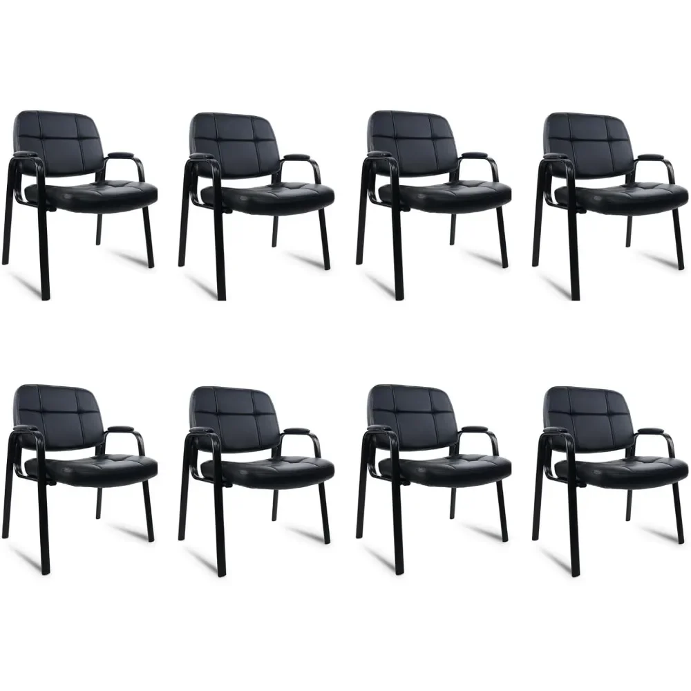 

Big & Tall 400 lbs Waiting Room Guest Chair, Leather Office Reception Chair No Wheels with Padded Arms for Elderly Home Desk