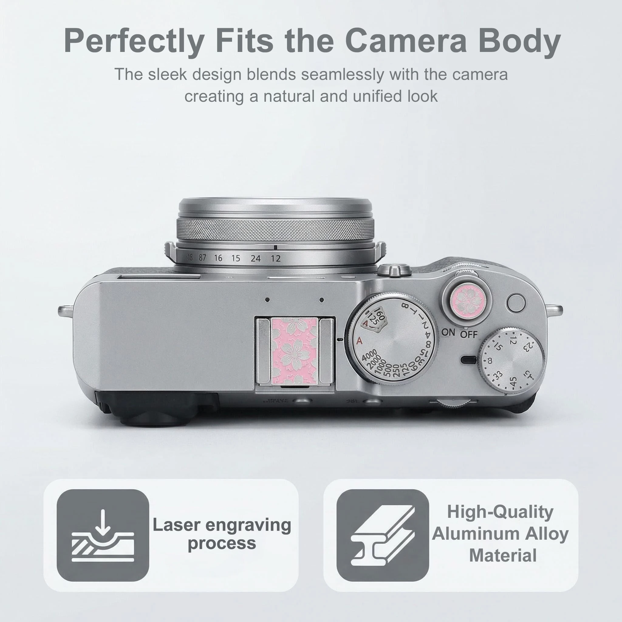 Premium Metalowa Osłona Gorącej Stopki Aparatu z Motywem Kwiatu Wiśni i Przycisk Migawki do Fujifilm XT50 X100VI Nikon Leica Ricoh - Akcesoria do Aparatów — zdjęcie produktu 4
