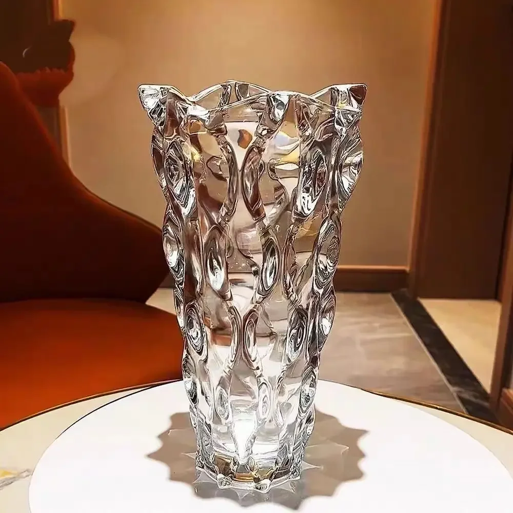 Thickened crystal glass vase decoration Upscale living room table decoration glass water raised flower arrangements fresh flower