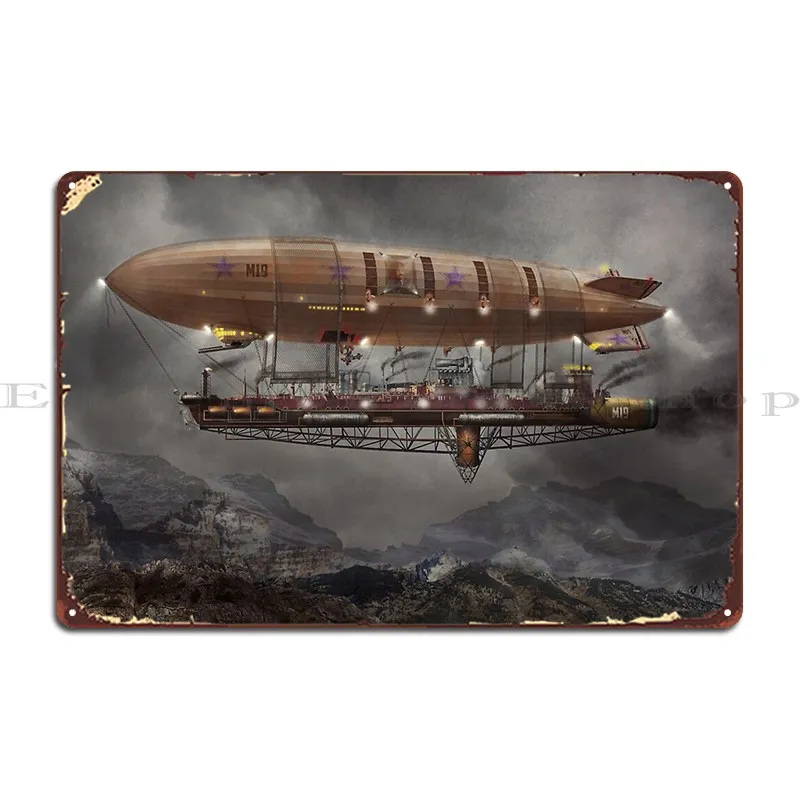 Steampunk Blimp Airship Maximus Metal Sign Poster Garage Club Character Cave Wall Decor Tin Sign Poster