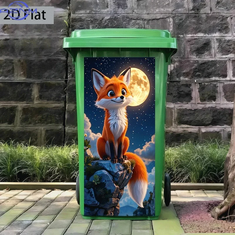1pc of Trash Can Sticker Measuring 37×82 Cm Featuring a Design of a Fox Sitting on a Cliff Under The, Suitable for Wall Decora