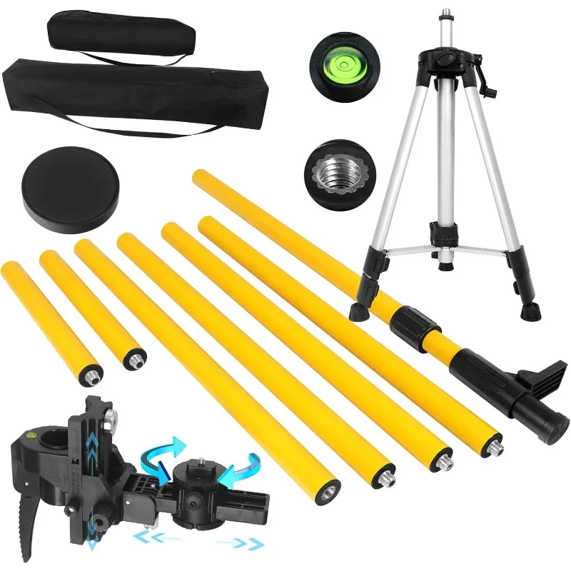 Laser Level Pole with Tripod, 13.8 Ft./4.2M Telescoping Pole&3.9 foot/1.2M retractable tripod,With 5/8&1/4 interface screws