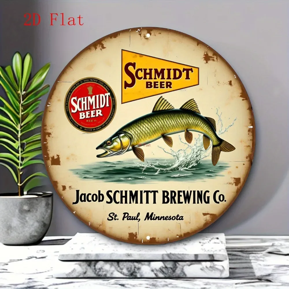 Schmidt Fishing Tin Sign Retro Fish Design with Aged Patina Finish | Rustic Man Cave Decor for Game Rooms & Lakeside Cabins