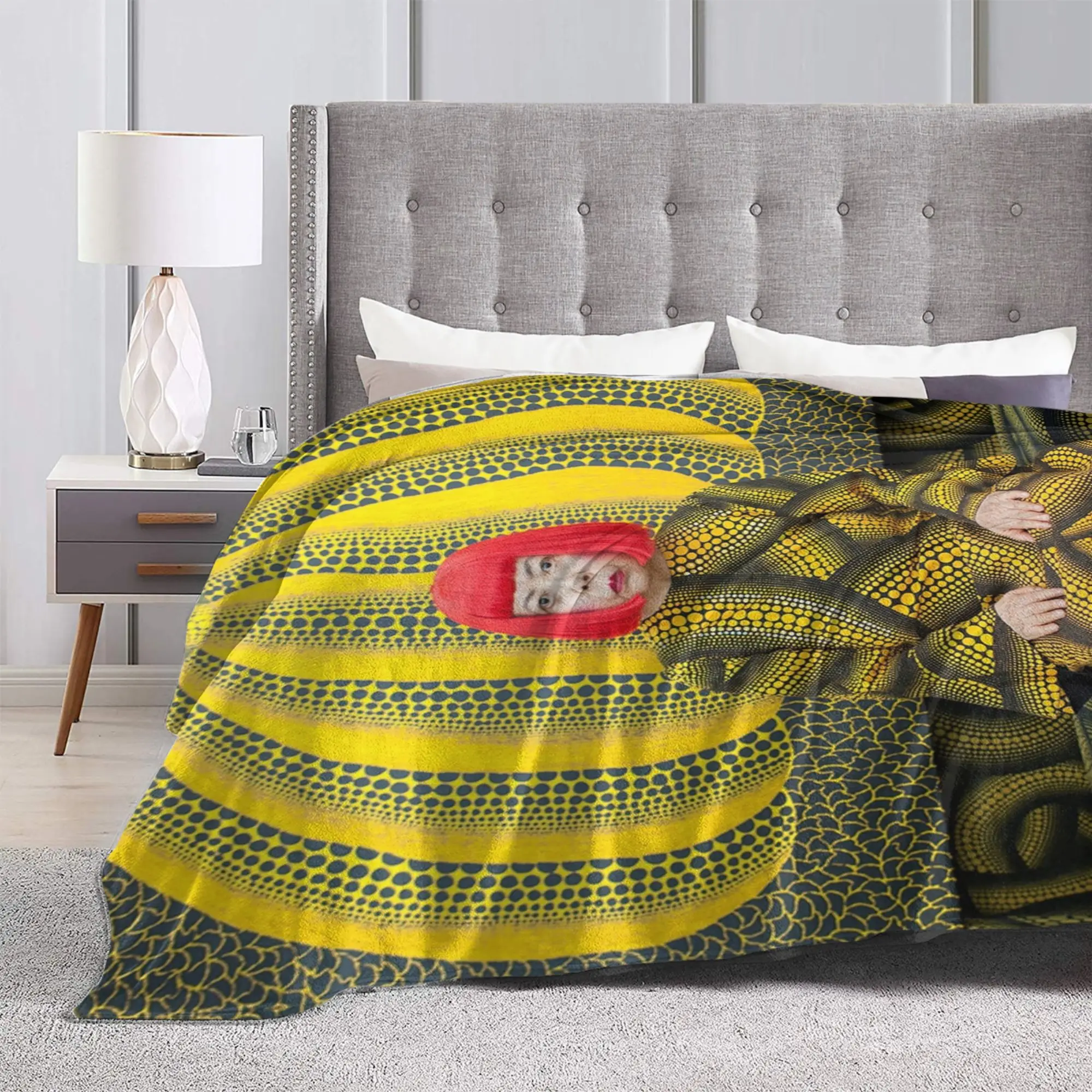 pumpkins yellow Yayoi Kusama Flannel Blankets Pumpkin Polka Pop Fashion Throw Blanket for Home Hotel Sofa  200x150cm Rug Piece