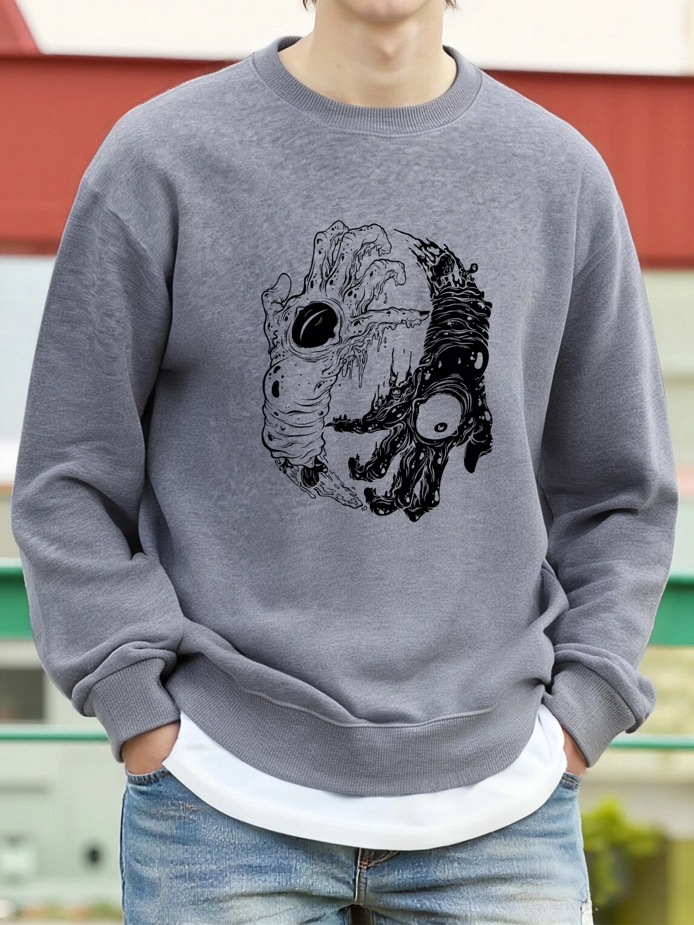 Monster Palm Eyes Schreckliches Gedruckt Sweatshirt Männer Fleece Lose Fashions Streetwear Oansatz Herbst Pullover Alle-Spiel Casual Tops