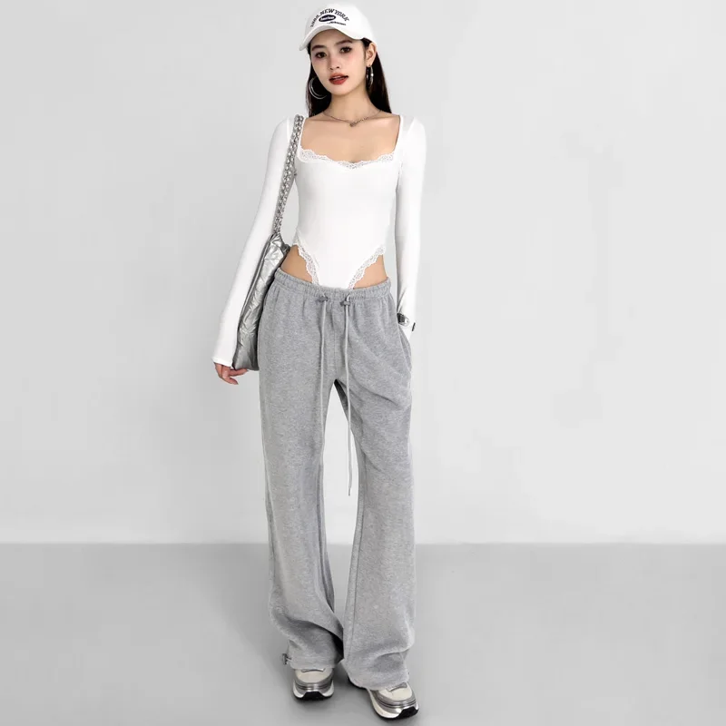 

Women Straight Leg Track Pant Trouser Casual Drawstring Detail Fit Joggers