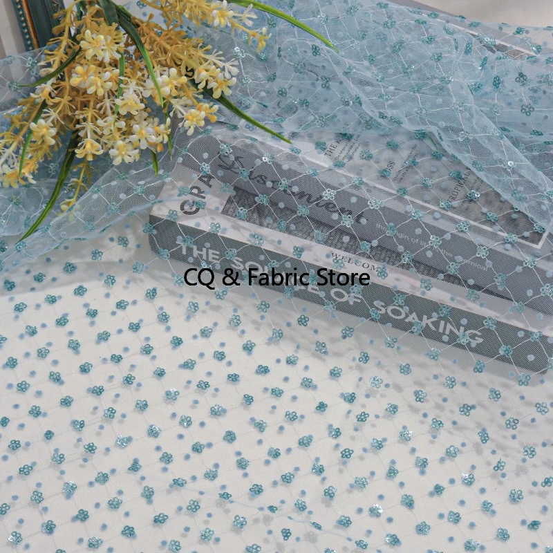 Fashion Jacquard Plum Blossom Sequins Embroidery Mesh Fabric DIY Dress Kids Decoration Material By The Yard