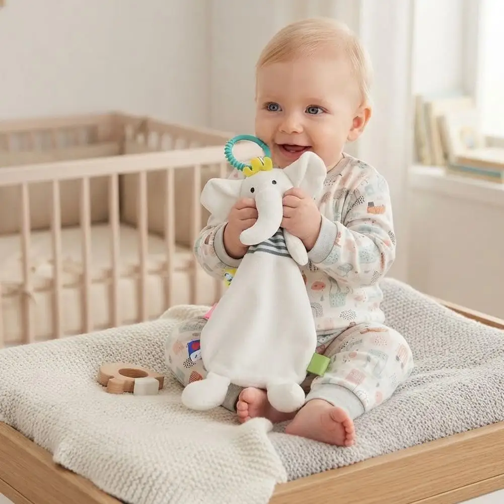 Baby Comforter Blanket Cartoon Animal Shake Bell Hanging Plush Toy Soothe Infant During Stroller Ride Crib Calming Sensory Toy