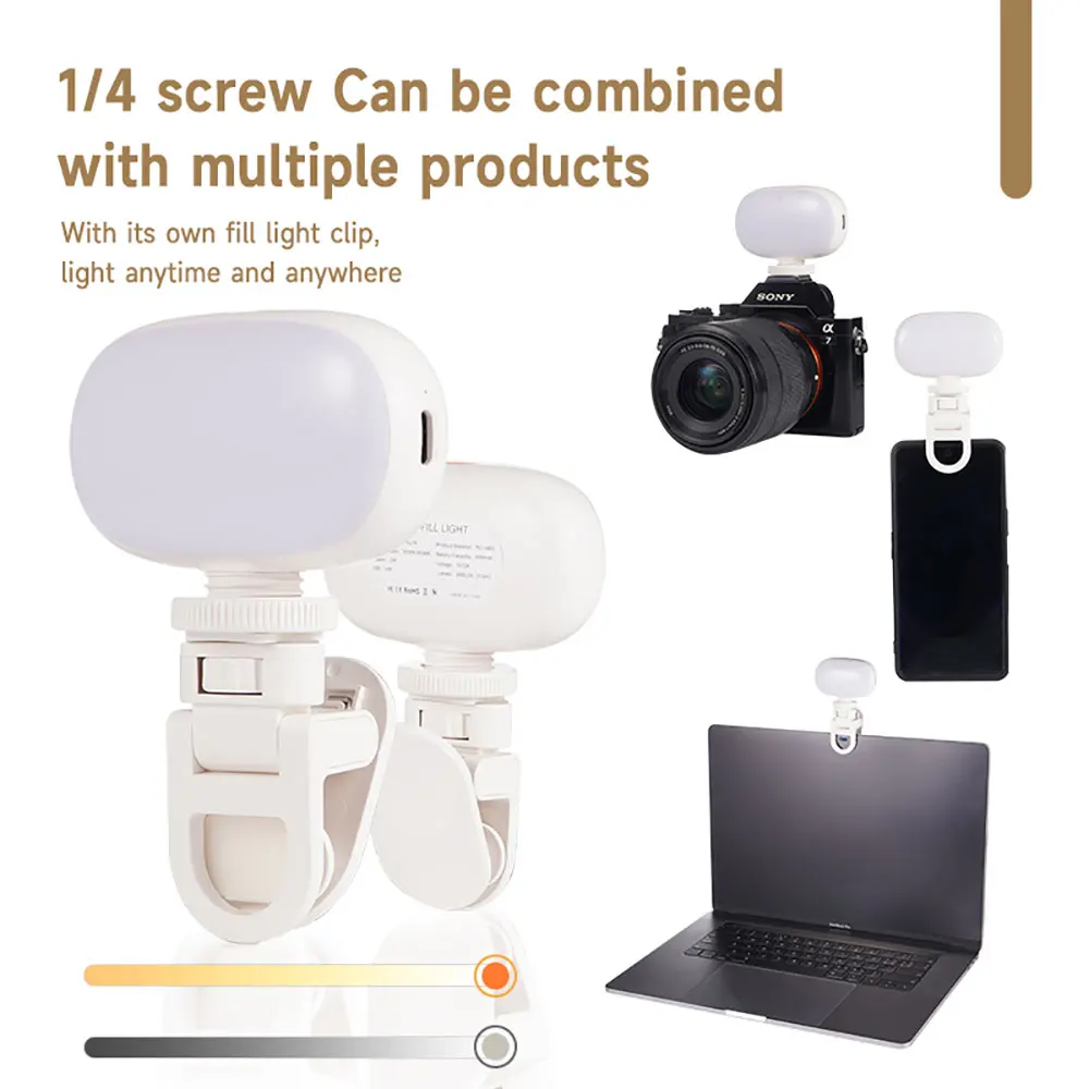 LED Video Photography Lighting Mini Fill Light LED Straight Pocket Pocket Live Vlog Clip for Phone iPhone iPad Laptop Camera