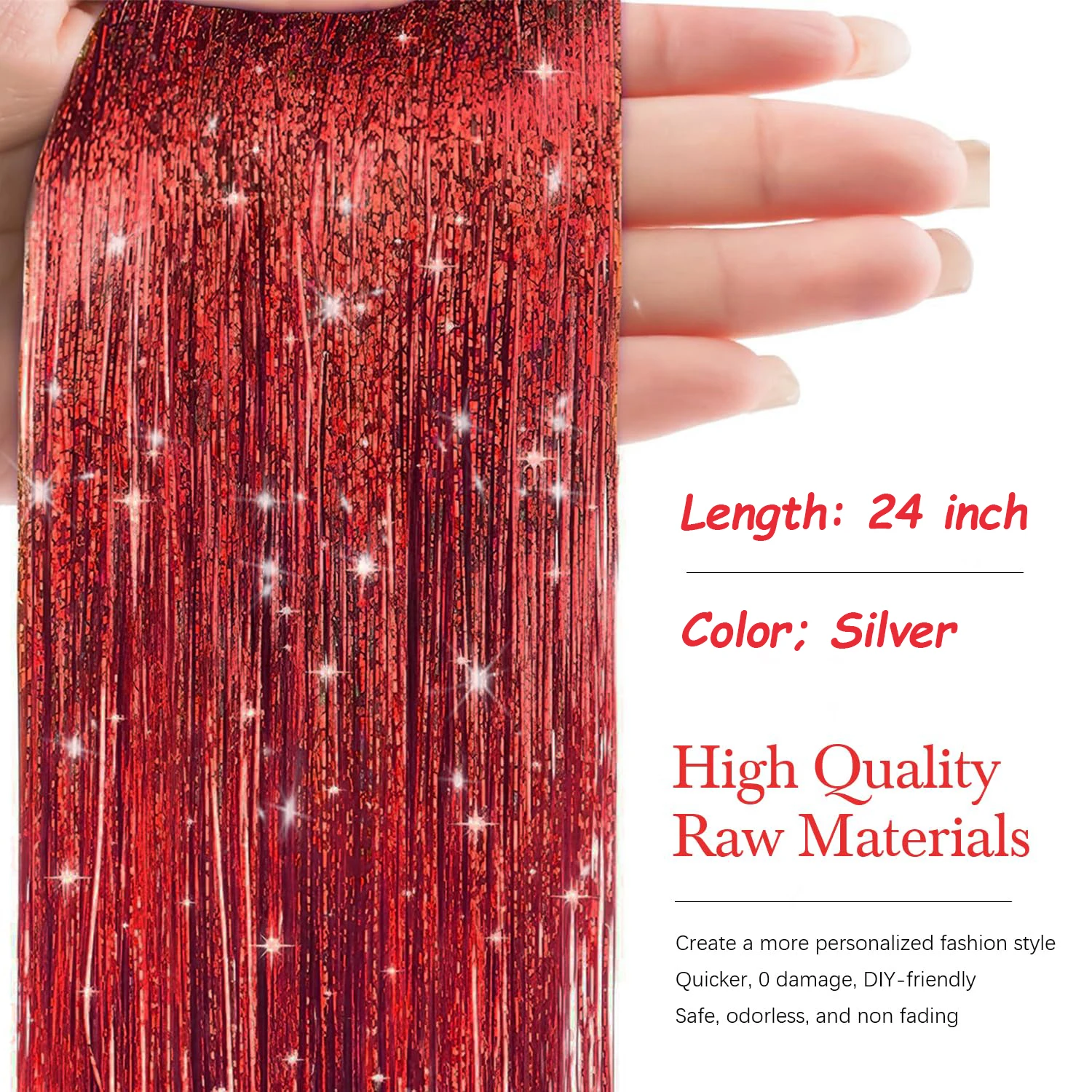 Hair Tinsel 8 Packs 24 Inch Glitter Sparkling Fairy Hair Tinsel Extensions Shiny Hair Accessories for Women Daily Party Festival