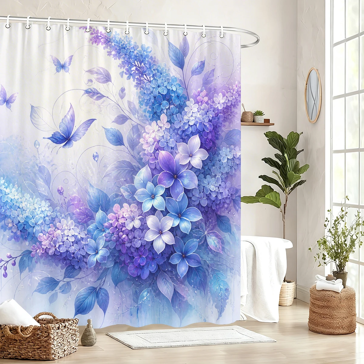Artistic Printed Polyester Bathtub Curtain - Stylish Floral & Character Designed Bathroom Decorative Bathtub Curtain