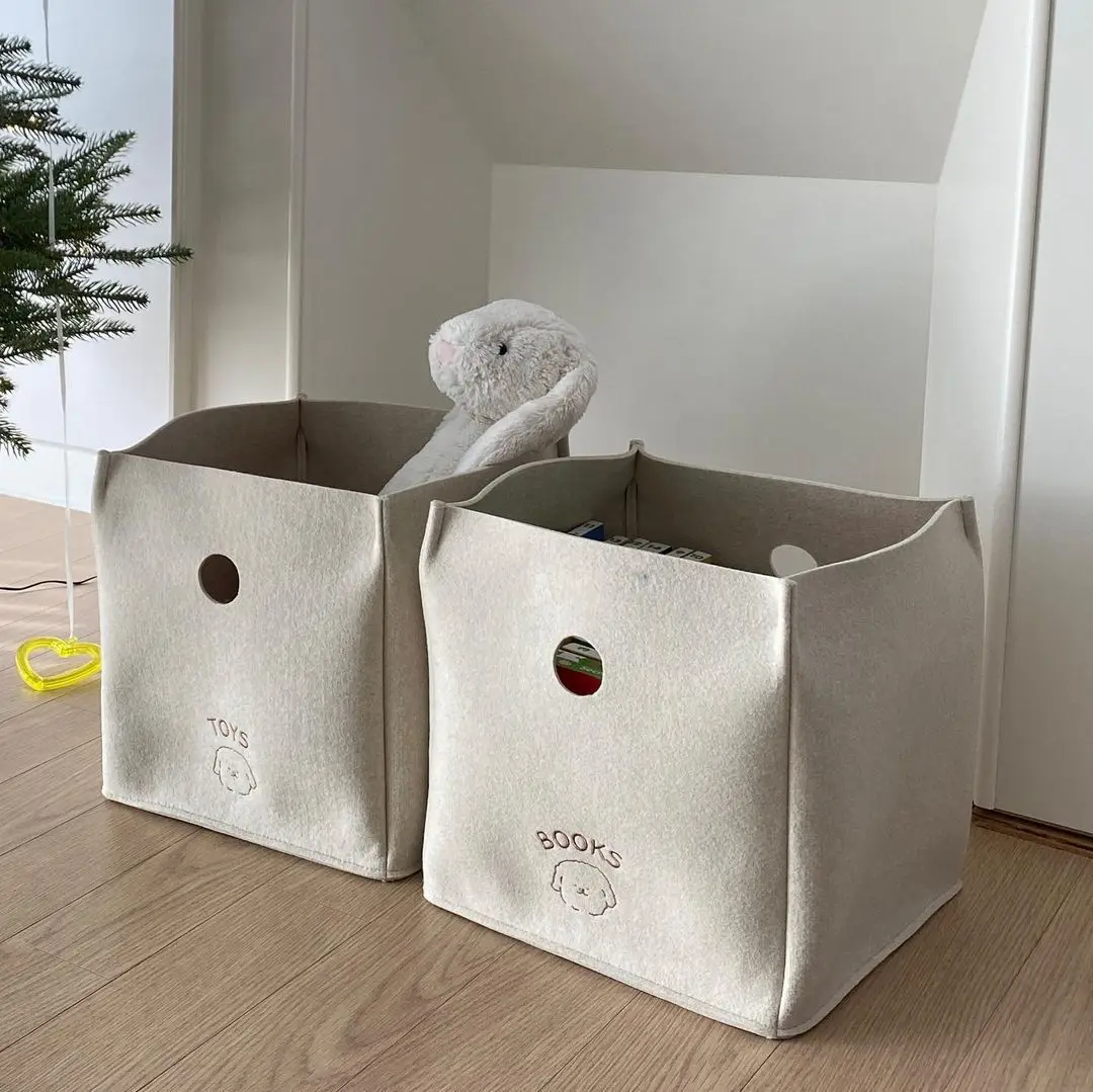 Cesta de almacenamiento cuadrada con bordado Simple de fieltro con nombre personalizado, cesta de almacenamiento de juguetes para niños, bolsa de almacenamiento de regalo, marco para aperitivos