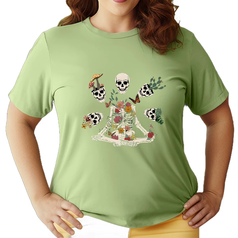 Skeleton Plant Lover Oversized T-shirt Women Round Neck Gifts for Planter Big Size Clothes Summer Plant Skull Classic T-Shirts