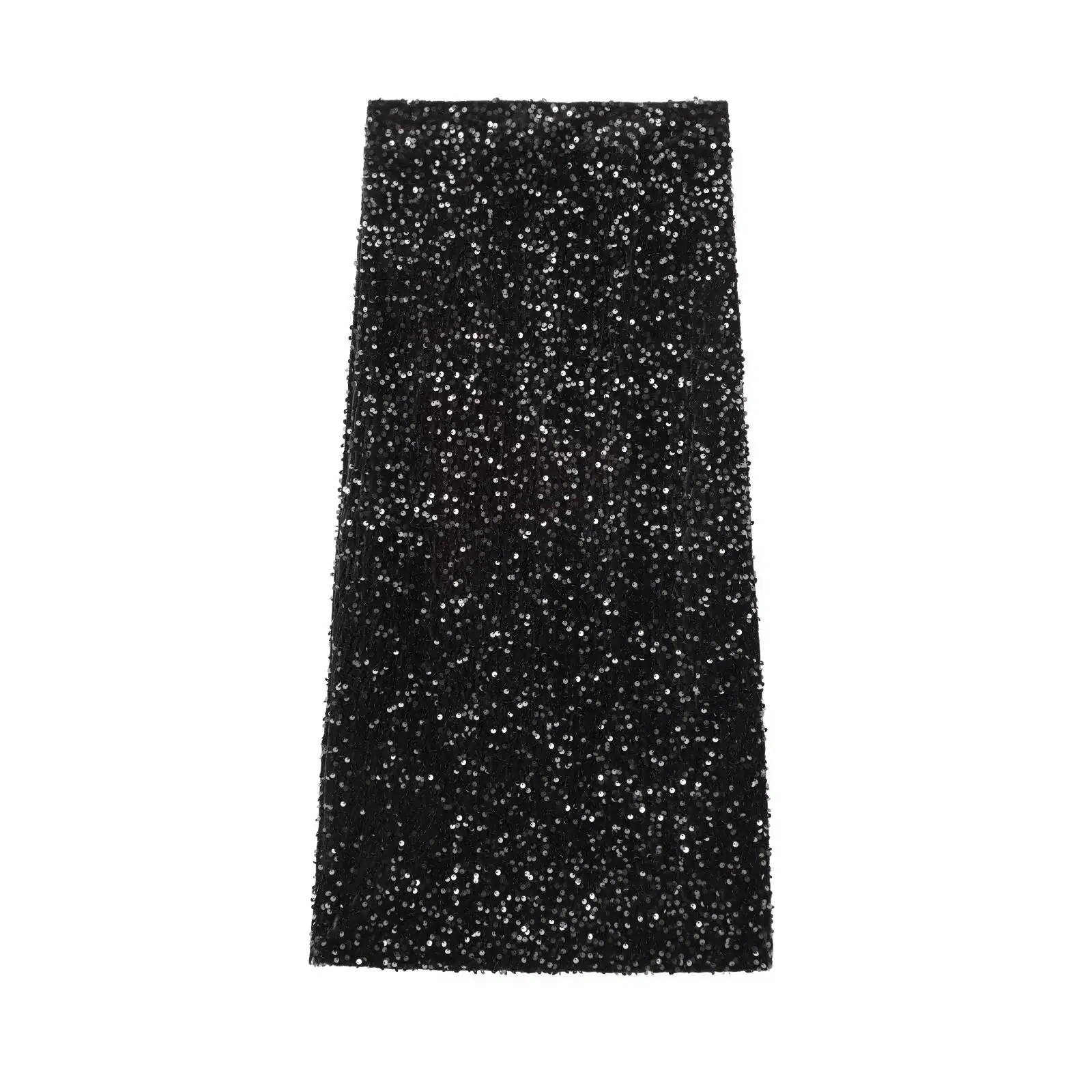 Withered French Fashion Ladies Midi Skirts Womens Minimalist Sequin Split Velvet Skirt