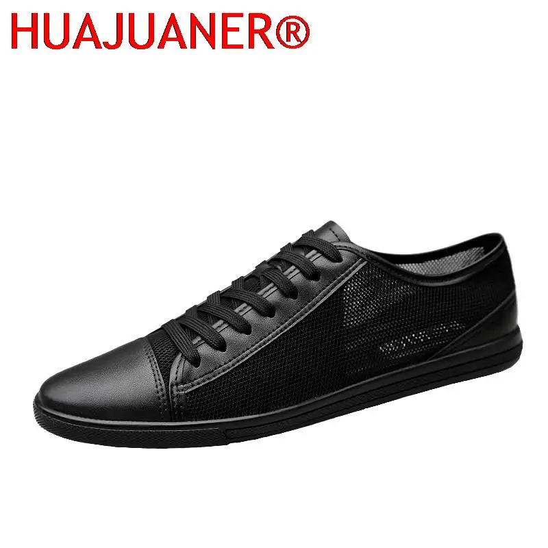 Men Shoes Casual Summer Sneakers Genuine Leather Elegantes Outdoor Shoes Light Breathable Mesh Flats Fashion Hollow Out Footwear