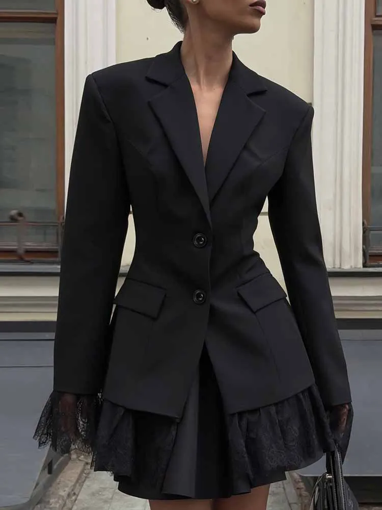 

Шикарный кружевной пиджак со сращенными лацканами, женский однобортный пиджак с длинными рукавами и тонкой талией, осень 202, элегантная верхняя одежда для поездок на работу