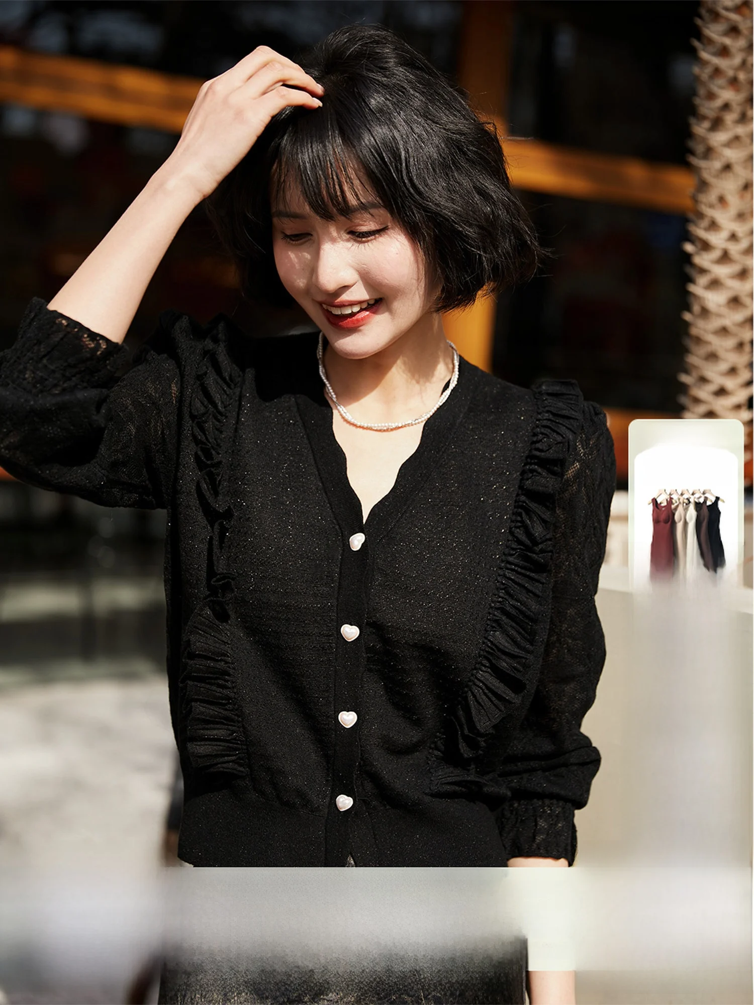 

Женский теплый вязаный кардиган Xhange из шерстяной смеси с V-образным вырезом и кружевной отделкой, весна 2026, повседневный, с длинными рукавами