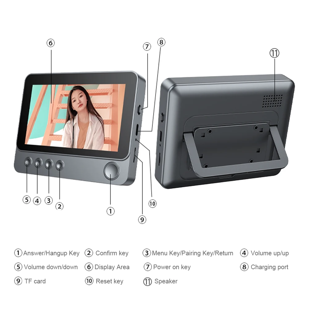 2.4G Wireless Video Intercom Doorbell 4.3 Inch IPS Screen Video Monitoring Doorbell Two Way Voice Doorbell with Camera Monitor