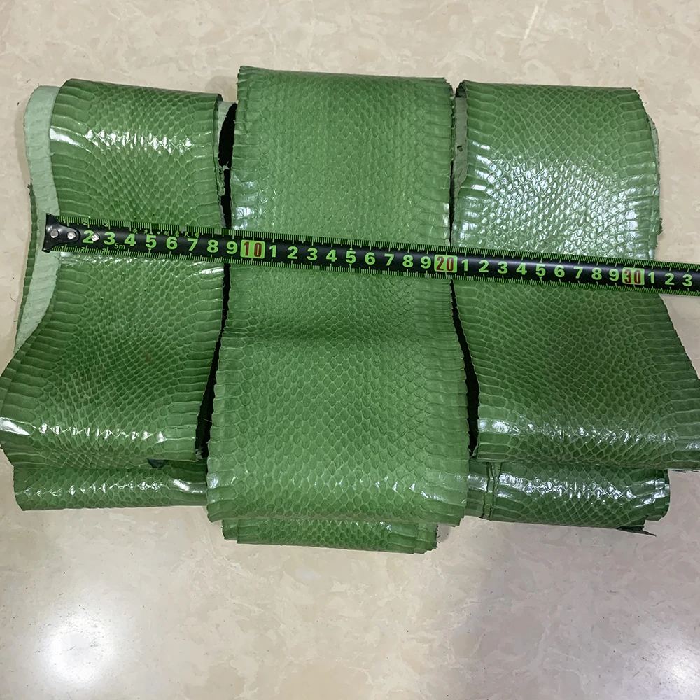 Green printing pattern Natural Leather Snake Skin for Phone Case, Leather Bag, Shoe Belt DIY, Handmade Leather Material