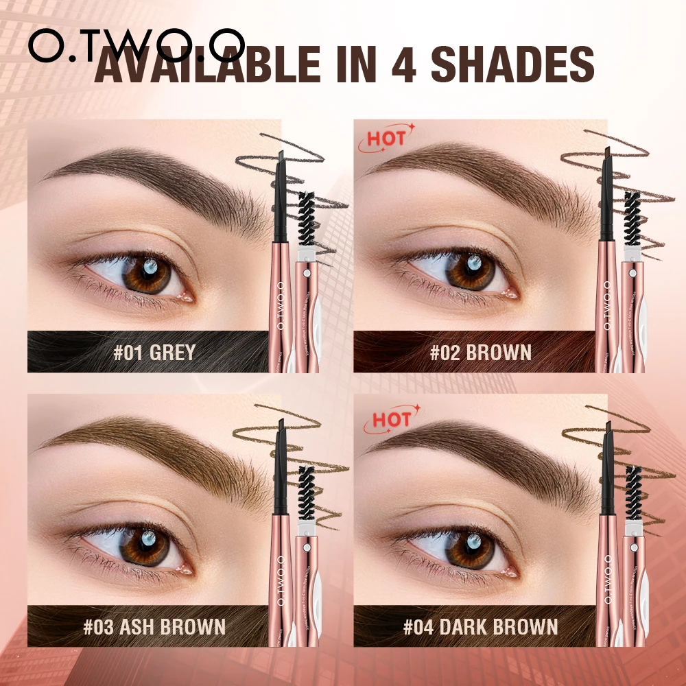 O.TWO.O Eyebrow Pencil 3 in 1 Fine Precise Brow Definer Waterproof Natural 4 Colors Brown Eye Brow Pen With Eyebrow Trimmer