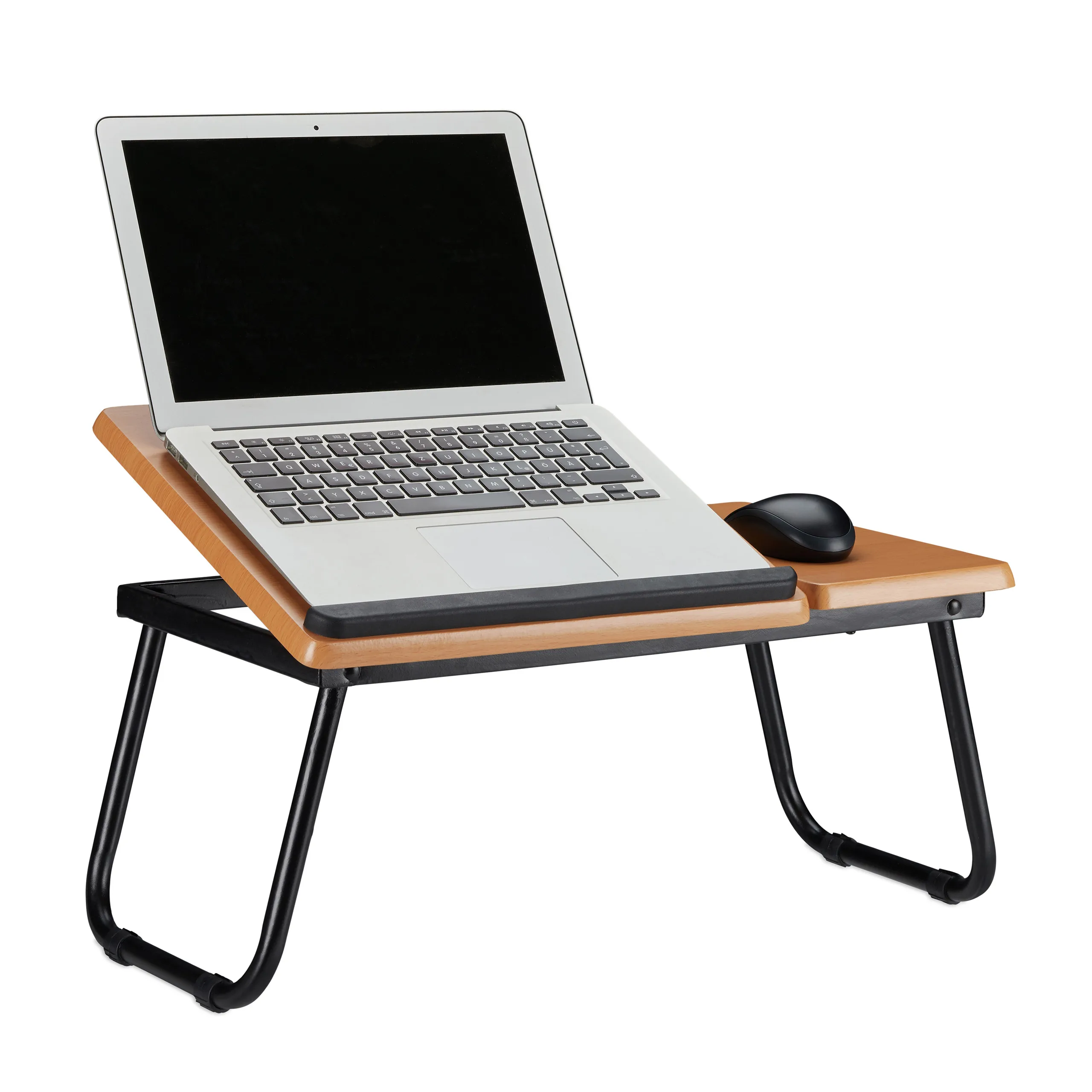 Image of Laptoptisch neigbar, für Bett und Sofa, höhenverstellbar, klappbar, MDF und Metall, 23,5 x 56,3 x 31,6 cm, Notebookständer, Beistelltisch, Relaxdays