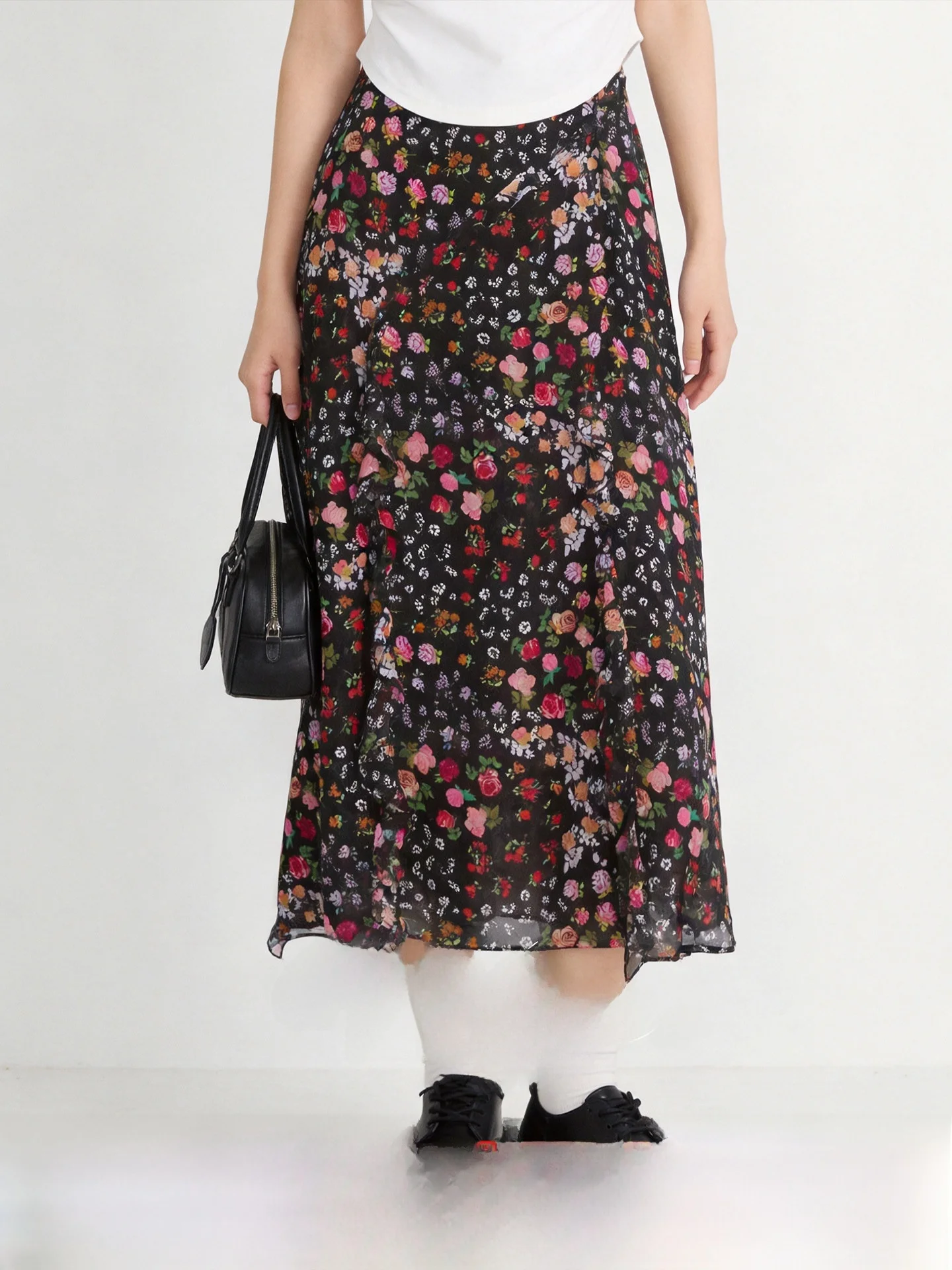 

Юбка женская больших размеров с высокой талией, с цветочным принтом, в стиле ретро, весенняя новинка, повседневная, из полиэстера, прямого кроя