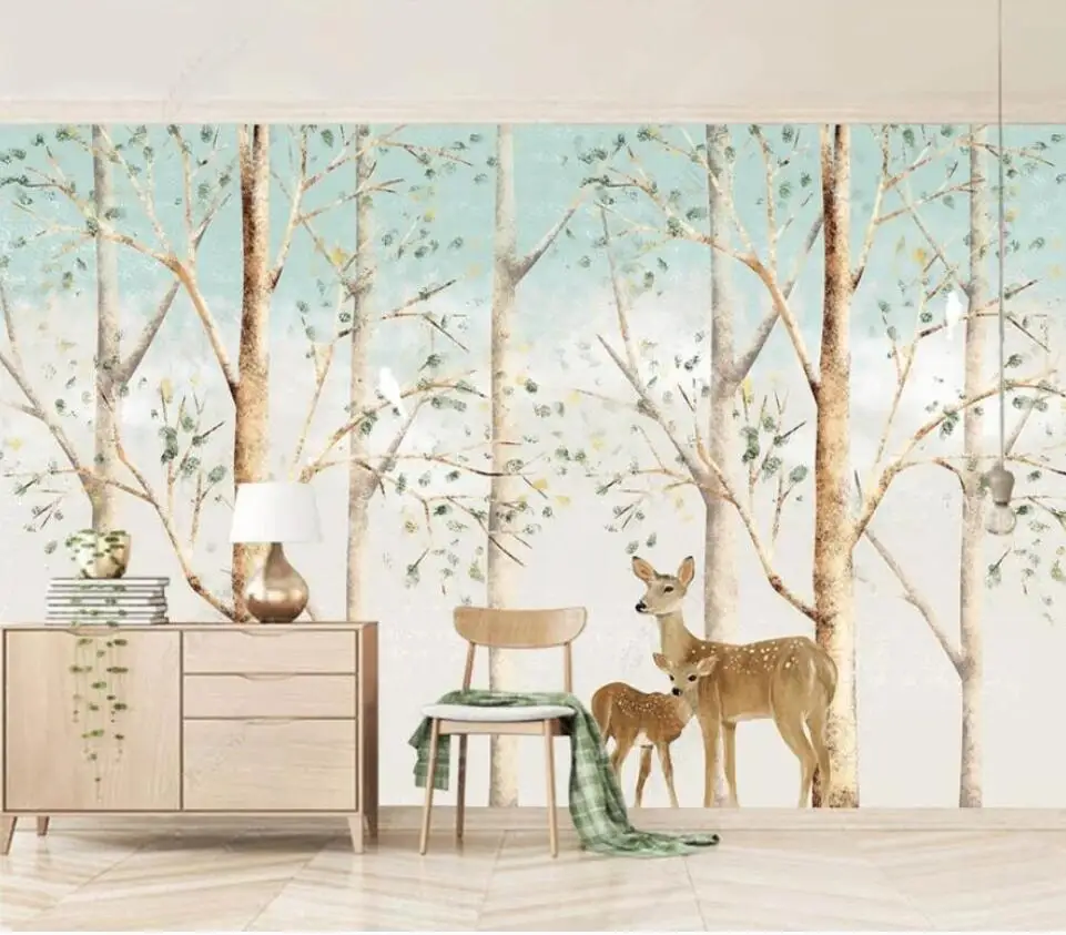 Custom size mural Retro retro forest deer mural Home decor Misty forest decorative painting living room bedroom 3d wallpaper