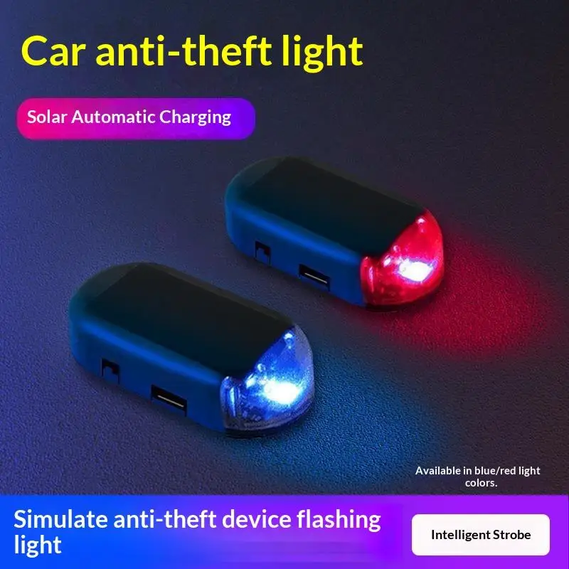 Solar Powered Fake Car Anti-Theft Flashing LED Light Simulated Alarm Warning Lamp Universal for Vehicle Parking Safety