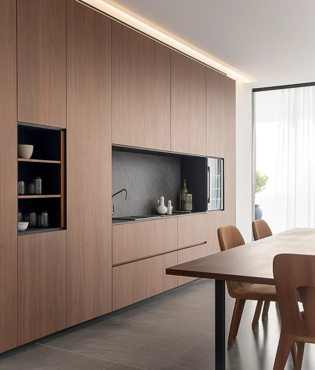 ^Modern Minimalist Custom Sideboard Cabinet with Multiple Layers of Medium Density Fiberboard and Solid Wood Materials